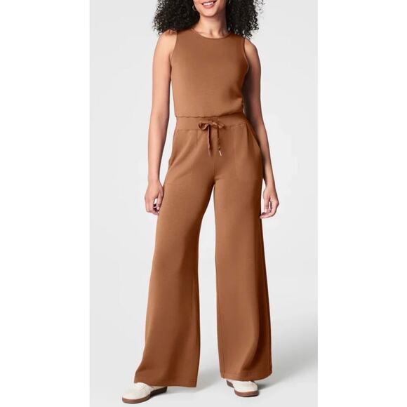Spanx Cocoa Minimalist Travel Sleeveless Wide Leg Airessentials Jumpsuit NWT
